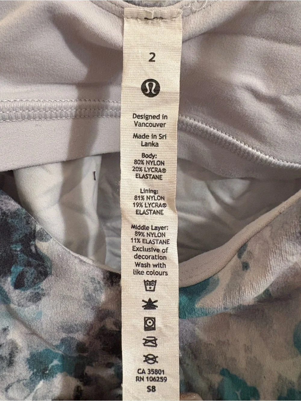 lululemon athletica Teal Gray Floral Cropped V-Neck Tank